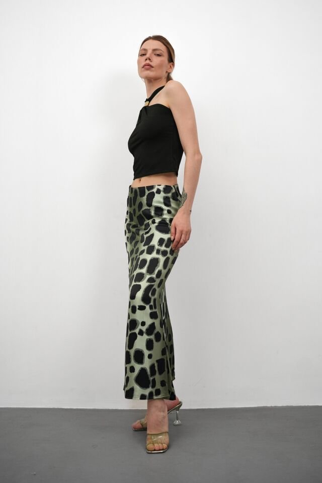 Kadın Uzun Desenli Saten Etek XL - KOD-1 YEŞİL