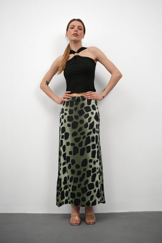 Kadın Uzun Desenli Saten Etek XL - KOD-1 YEŞİL