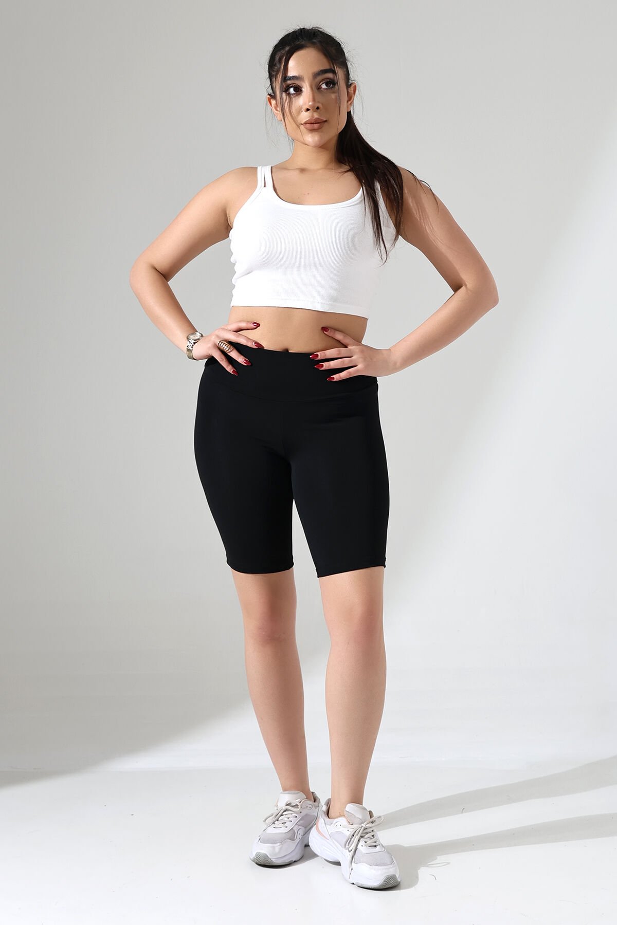 Kadın Siyah Renk Diz Boyu Büyük Beden Esnek Büyük Beden Esnek Tayt