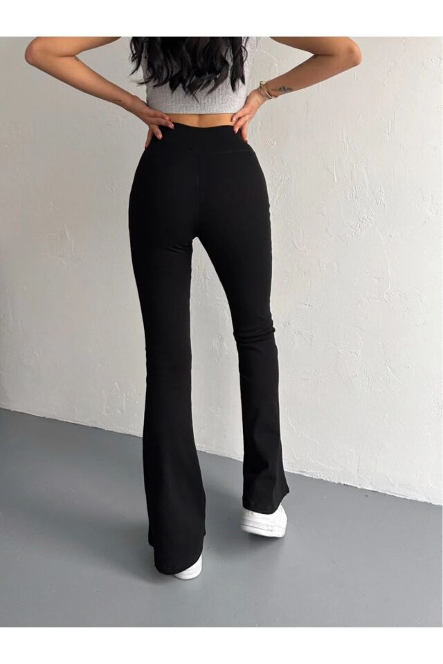 Kadın  İspanyol Paça Tayt Pantolon GENİŞ KEMER RİBANALI 2440 L - SİYAH