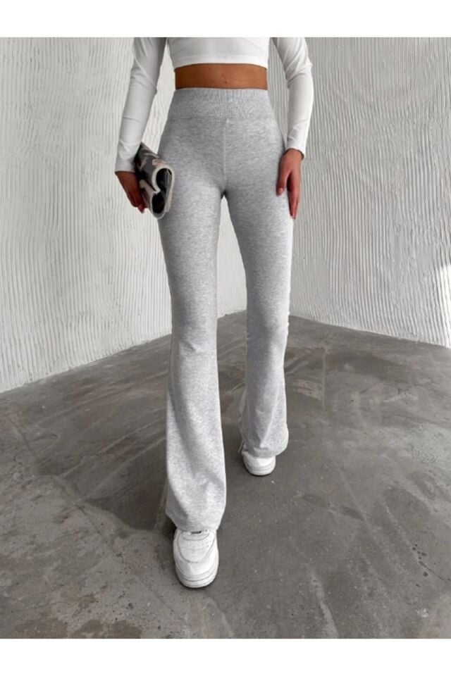 Kadın  İspanyol Paça Tayt Pantolon GENİŞ KEMER RİBANALI 2440 XS - AÇIK GRİ