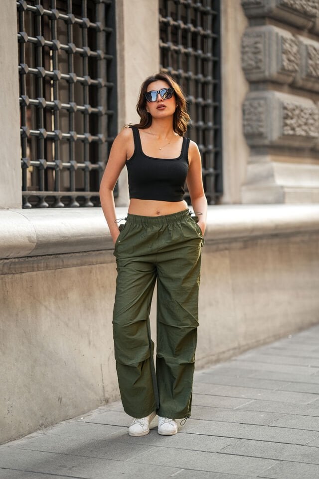 BAGGY PANTOLON - BOL PAÇA VE PAÇA LASTİKLİ KULLANILABİLİR - CEP KAPAK MODEL XL - HAKİ