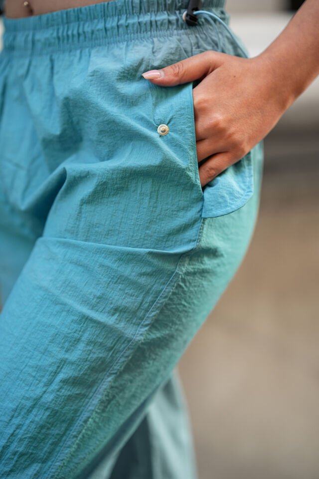 Kadın Bol Paça Lastikli Kullanıla Bilir Cep Kapak Model Baggy Pantolon M - MAVİ