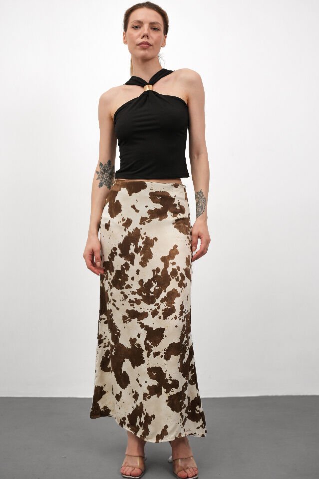 Kadın Uzun Desenli Saten Etek L - KOD-10 DALMAÇ