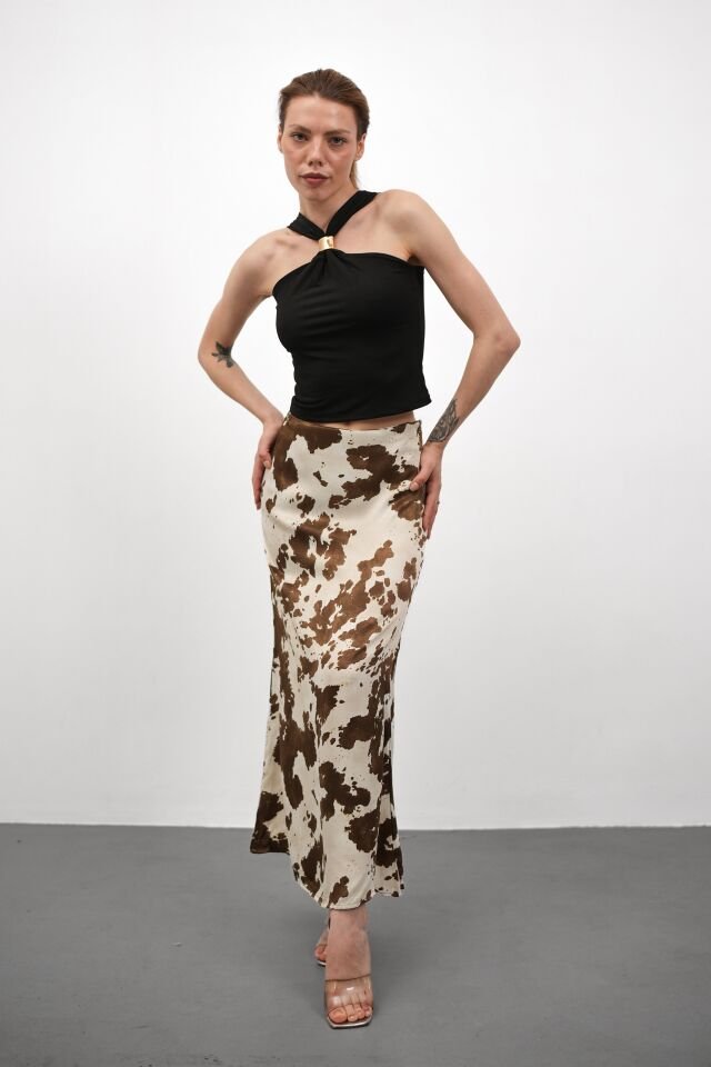 Kadın Uzun Desenli Saten Etek L - KOD-10 DALMAÇ