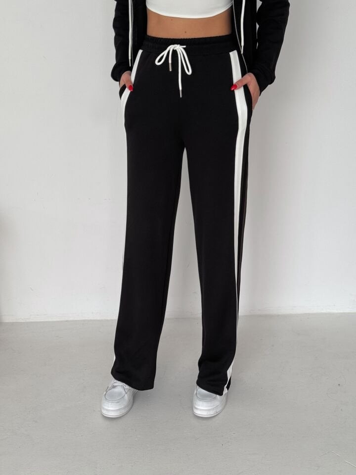 Kadın Şetirtli ve Kapüşonlu Modal Eşofman Takımı XL - SİYAH