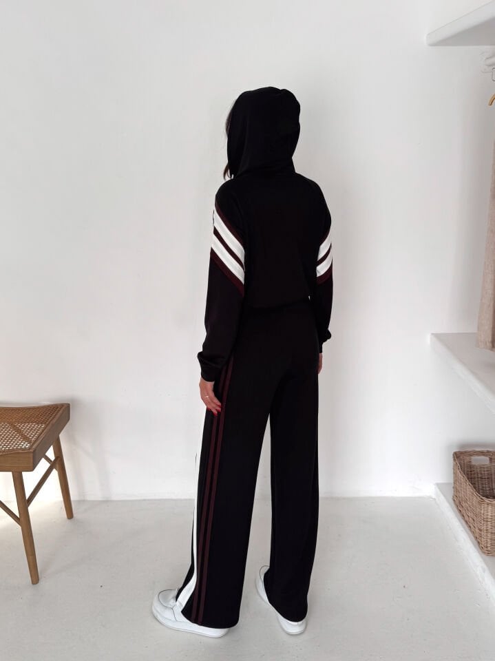 Kadın Şetirtli ve Kapüşonlu Modal Eşofman Takımı XL - SİYAH