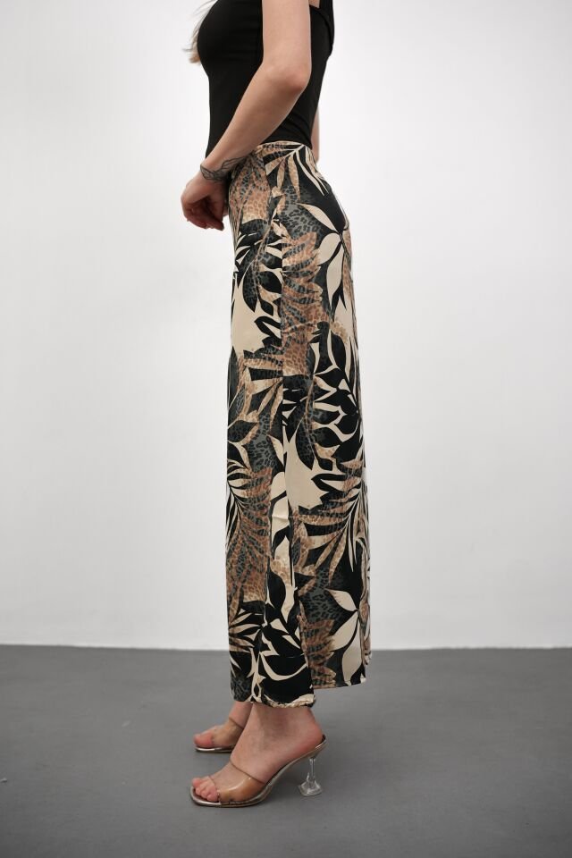 Kadın Uzun Desenli Saten Etek XL - KOD-11 YAPRAK DESENLİ