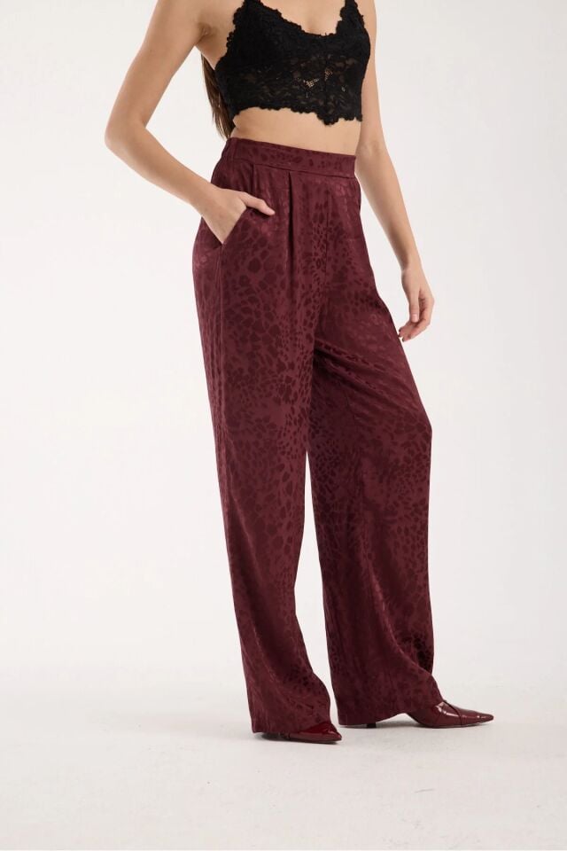 KADIN BAGGY PANTOLON - CEPLİ VE ÖN PİLELİ SALAŞ PANTOLON L - BORDO