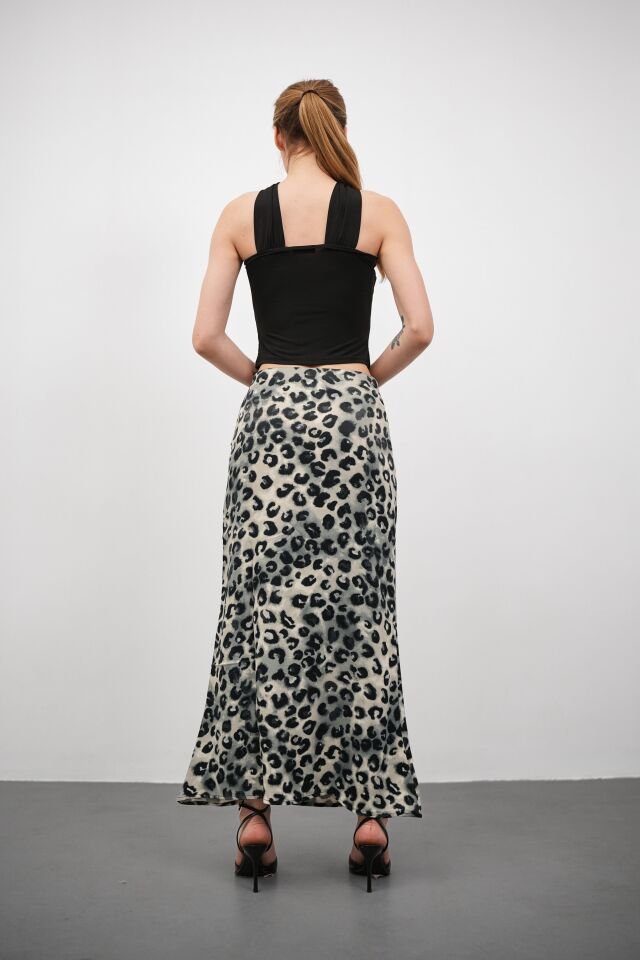Kadın Uzun Desenli Saten Etek XL - KOD-7 LEOPAR