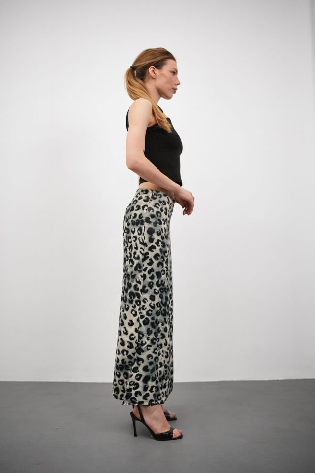 Kadın Uzun Desenli Saten Etek XL - KOD-7 LEOPAR