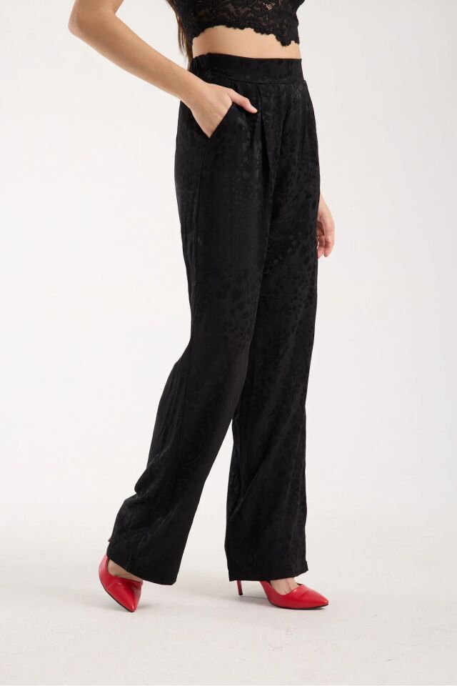 KADIN BAGGY PANTOLON - CEPLİ VE ÖN PİLELİ SALAŞ PANTOLON L - SİYAH