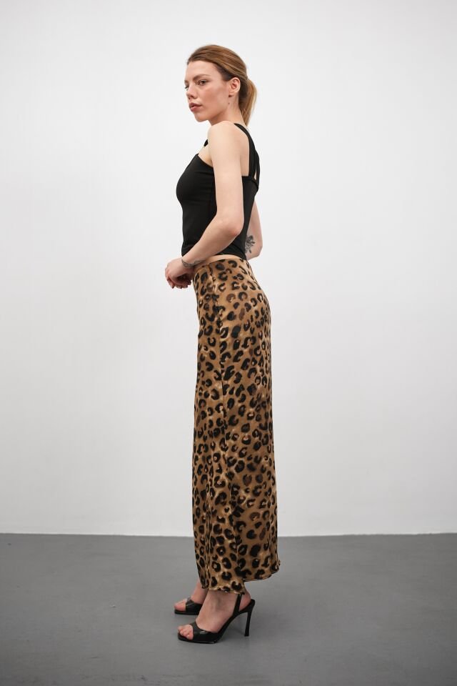 Kadın Uzun Desenli Saten Etek XL - KOD-8 LEOPAR
