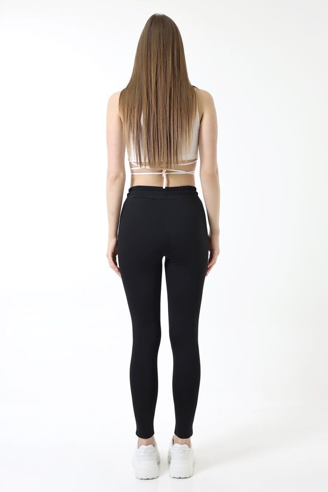 Kadın Siyah Orta Bel Likralı Kumaş Tayt Eşofman S - BEYAZ