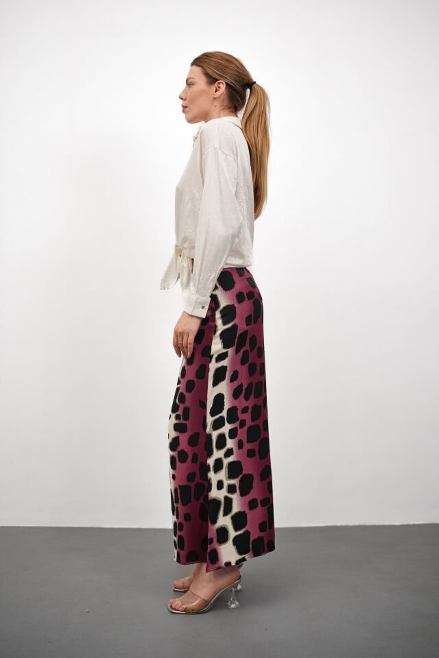 Kadın Uzun Desenli Saten Etek XL - KOD-4 PEMBE