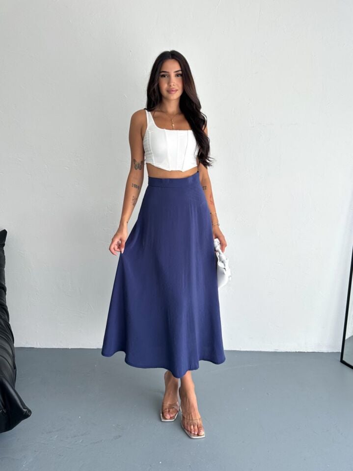 Kadın 97cm  Yandan Fermuarlı  Dokulu Maxi Boy Uzun Etek S - LACİVERT