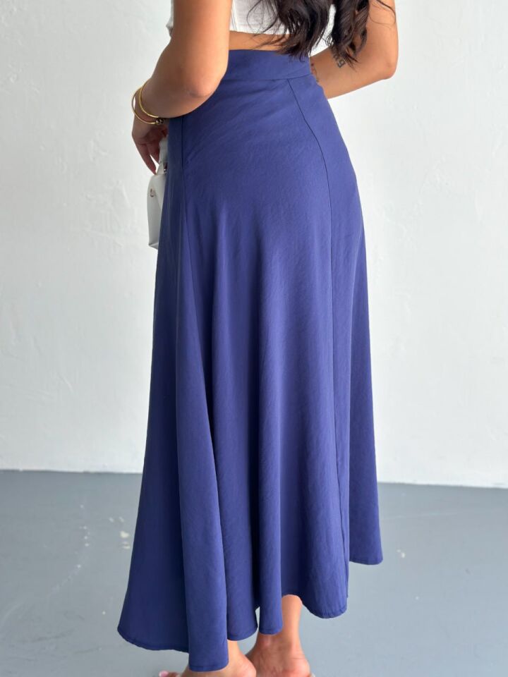 Kadın 97cm  Yandan Fermuarlı  Dokulu Maxi Boy Uzun Etek S - LACİVERT