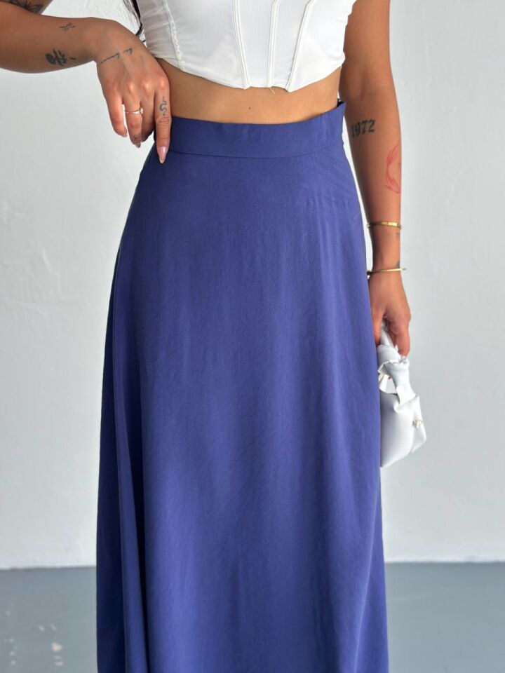 Kadın 97cm  Yandan Fermuarlı  Dokulu Maxi Boy Uzun Etek S - LACİVERT