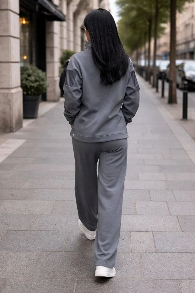 Kadın Garnili Modal Kumaş Baggy Eşofman Altı 2605 XL - GRİ