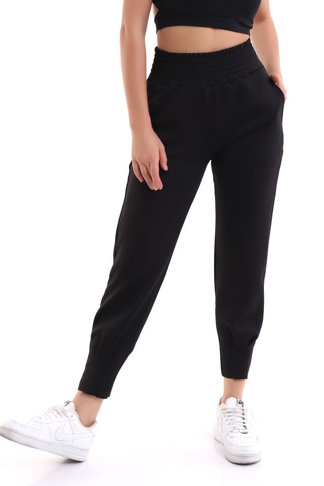 Siyah Jogger Eşofman Altı Scuba Dalgıç Yüksek Bel Likralı WM XXL