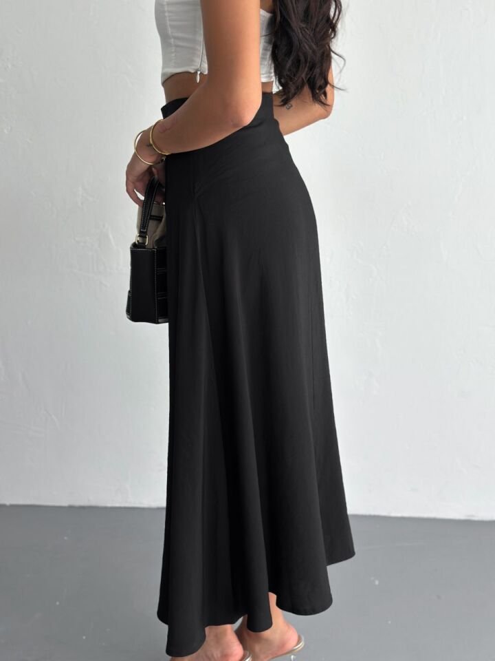 DOKULU UZUN ETEK / MAXİ BOY YANDAN FERMUAR KAPAMALI ETEK 97 CM TAM BOY M - SİYAH