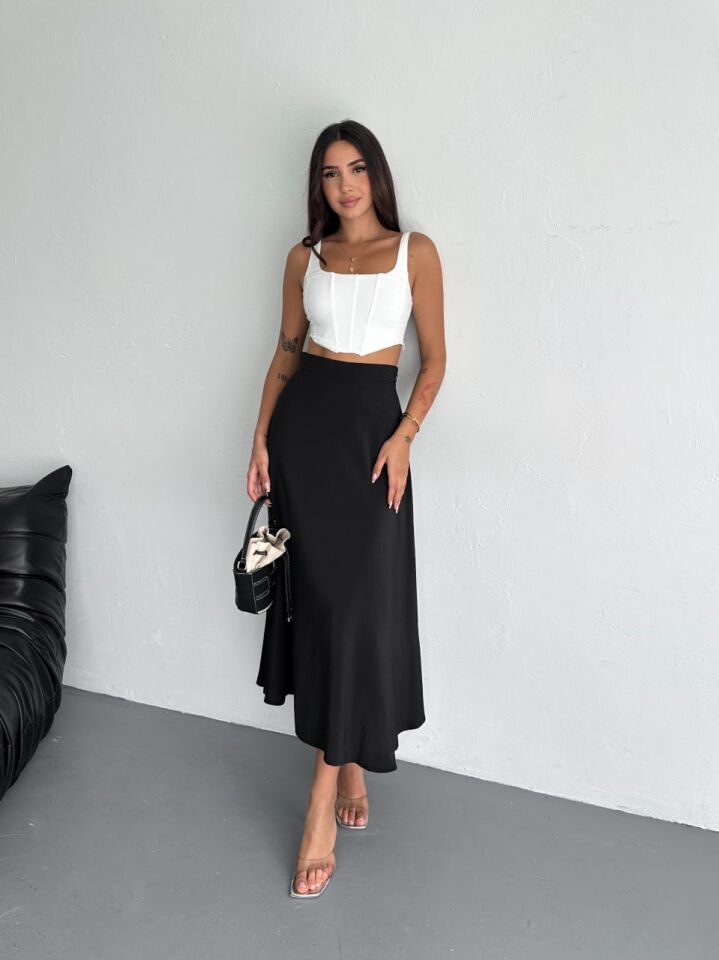 Kadın 97cm  Yandan Fermuarlı  Dokulu Maxi Boy Uzun Etek L - SİYAH