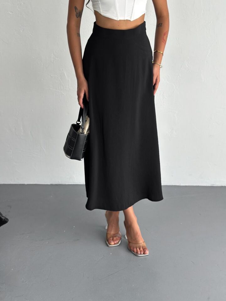 Kadın 97cm  Yandan Fermuarlı  Dokulu Maxi Boy Uzun Etek XL - SİYAH