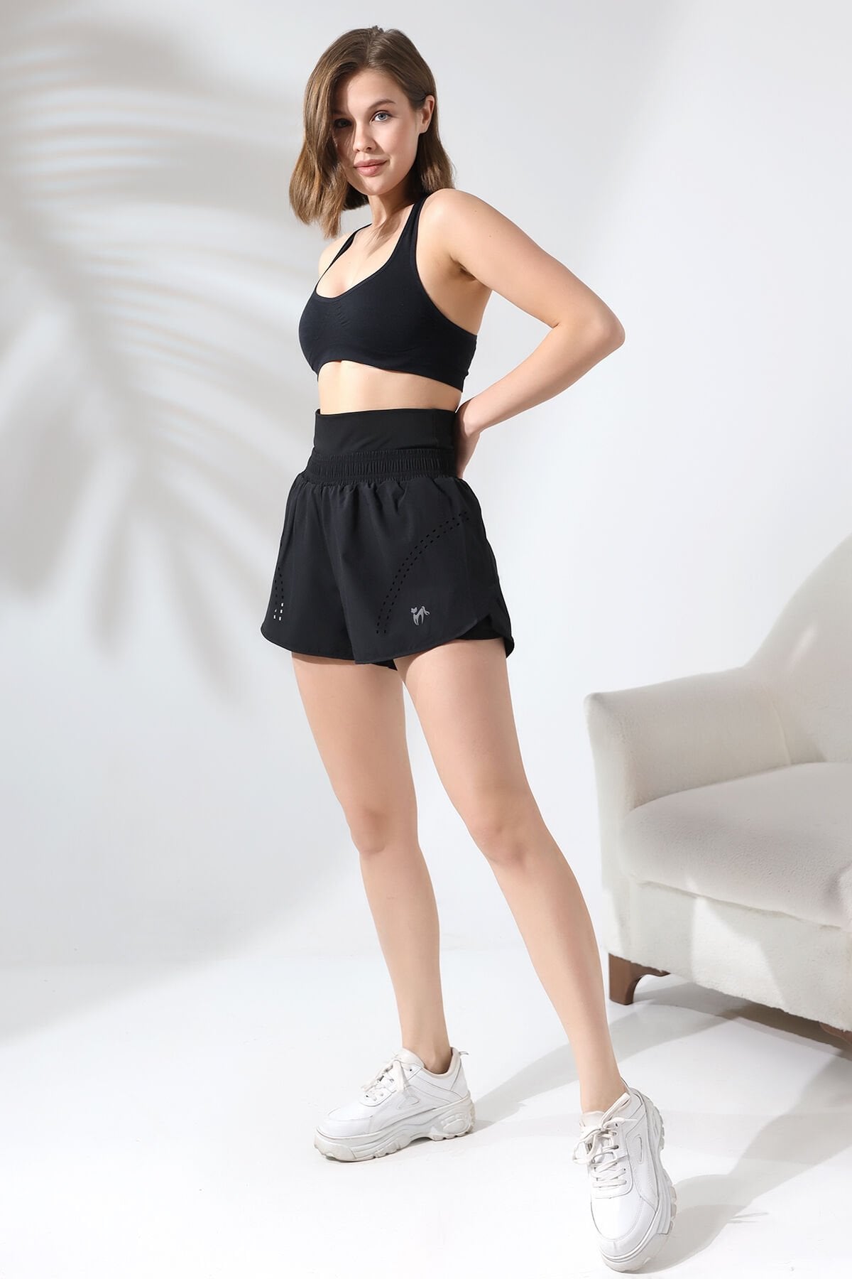 Kadın Siyah Renk İçi Taytlı Lazer Desenli Cepli Tayt WM XXL