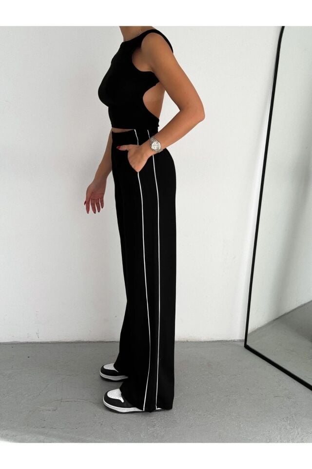 Kadın Yandan Şeritli  Modal Kumaş  Eşofman Altı 2280 XL - SİYAH