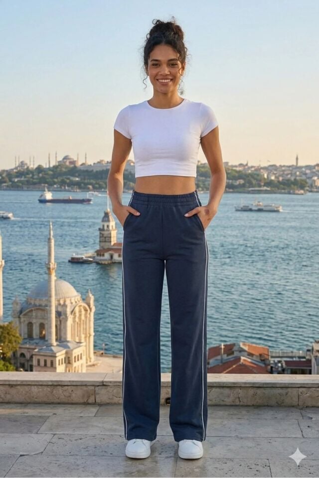 Kadın Yandan Şeritli  Modal Kumaş  Eşofman Altı 2280 XL - LACİVERT