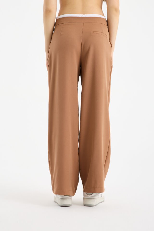 Kadın Çift Bel Bantlı Wide Leg Pantolon 1517 S - BEJ