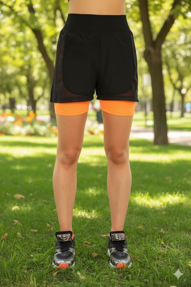 Kadın Fileli Taytlı Şort XXL - TURUNCU