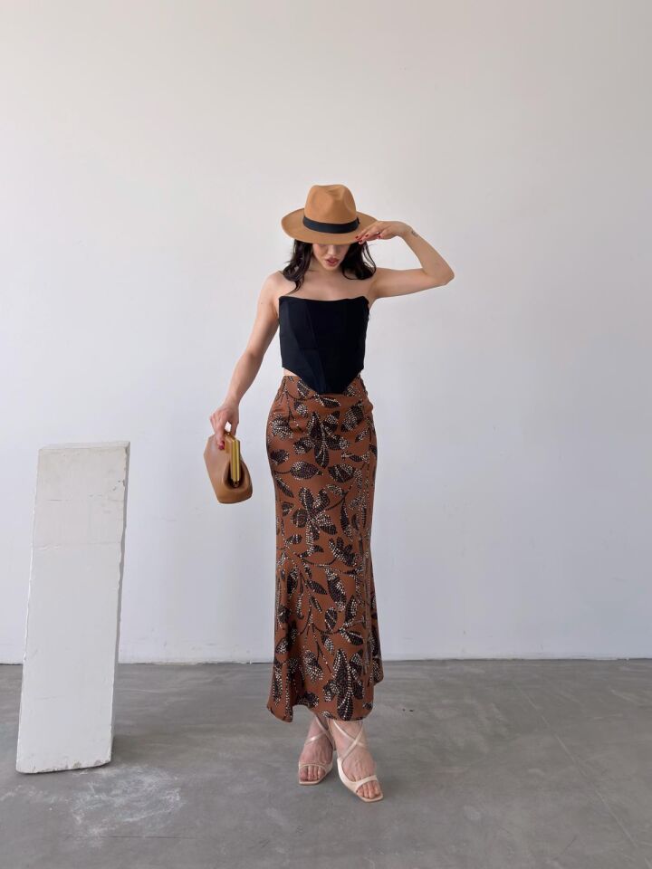 Kadın Uzun Desenli Saten Etek L - KOD-13