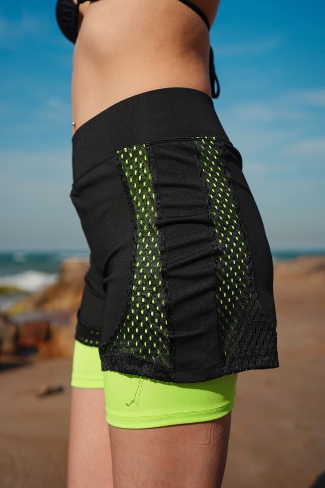 Kadın Fileli Taytlı Şort XXL - YEŞİL