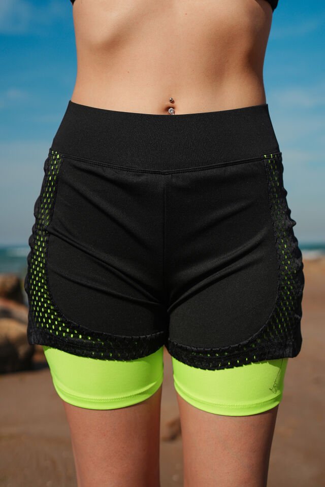 Kadın Fileli Taytlı Şort XXL - YEŞİL