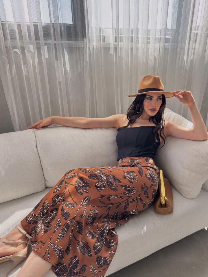 Kadın Uzun Desenli Saten Etek XL - KOD-13