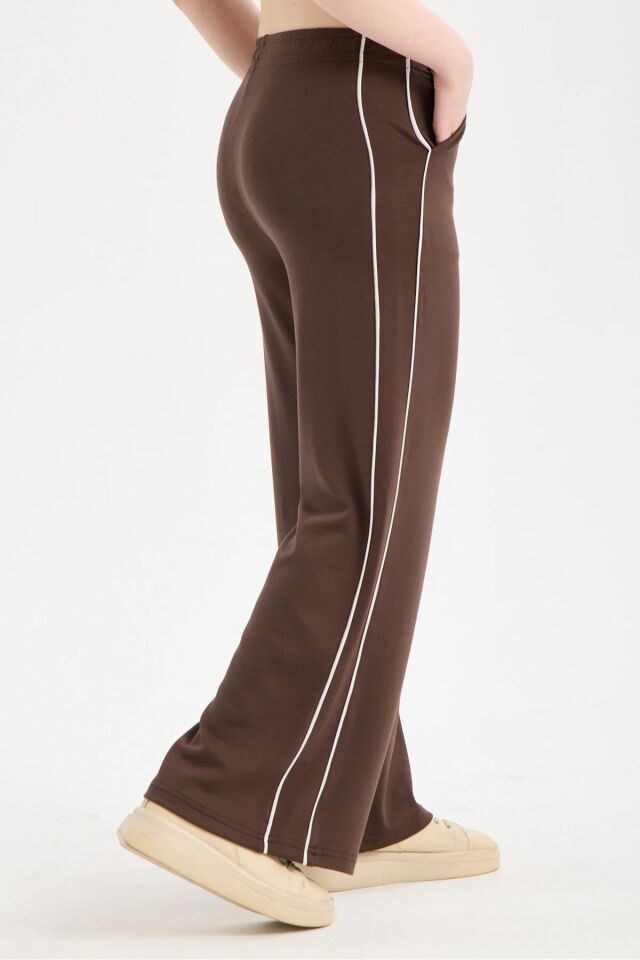 Kadın Yandan Şeritli  Modal Kumaş  Eşofman Altı 2280 XL - KAHVE