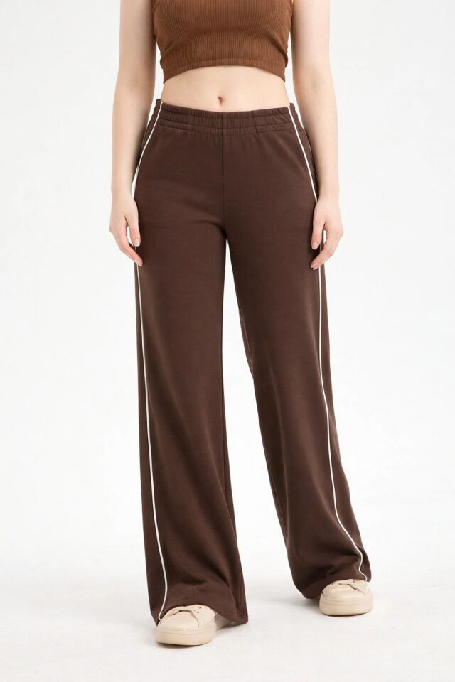 Kadın Yandan Şeritli  Modal Kumaş  Eşofman Altı 2280 XL - KAHVE