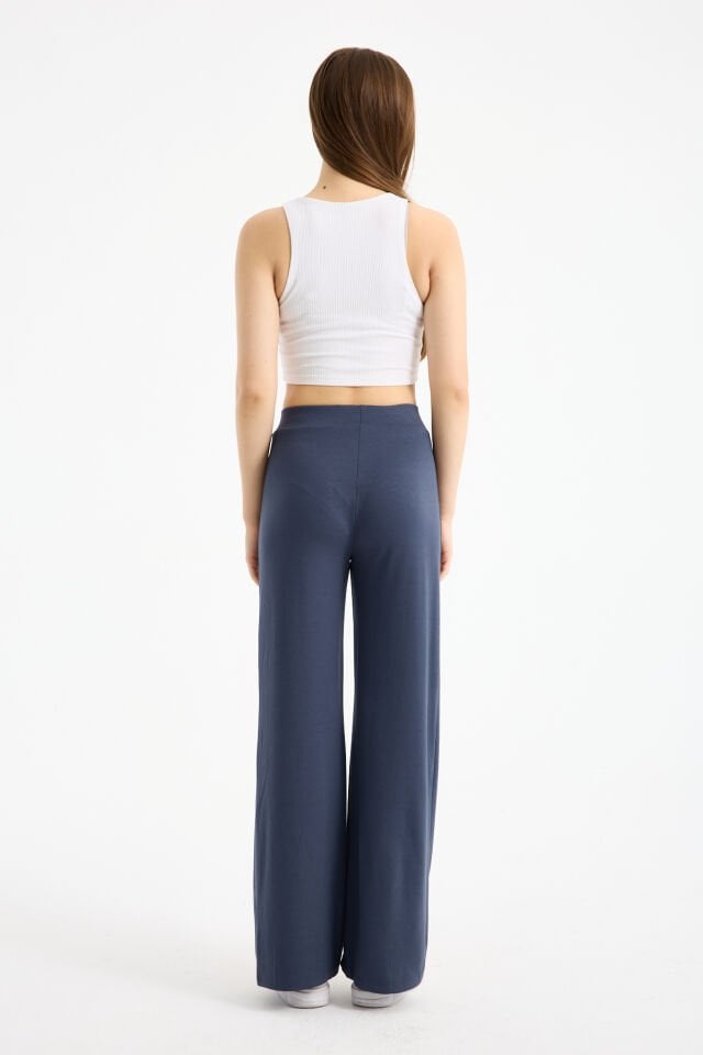 Kadın Dökümlü ve Dokulu  Alt Ön Dikişli Esnek Eşofman Altı XL - ANTRASİT KOYU GRİ