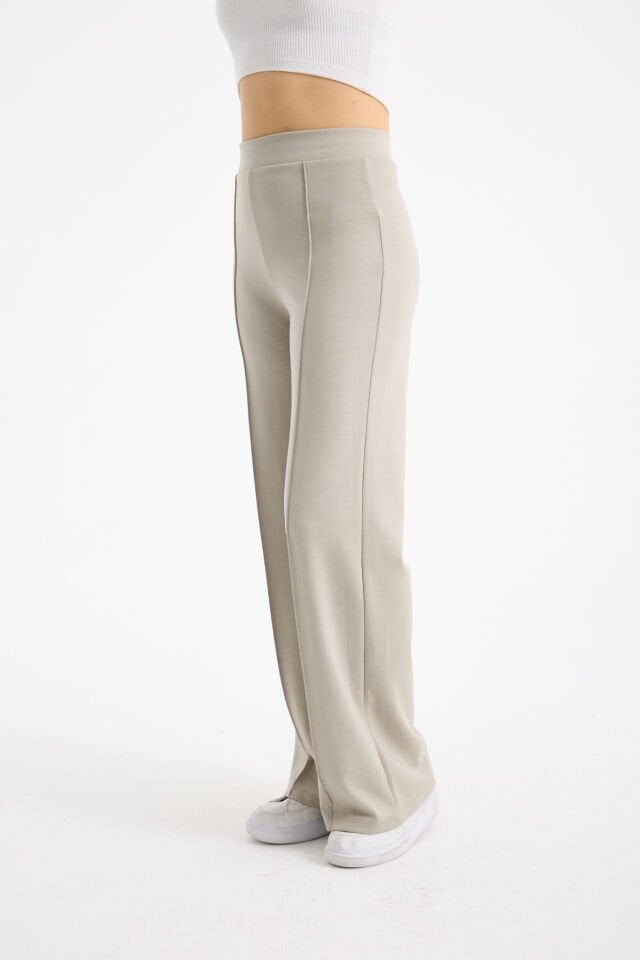 Kadın Dökümlü ve Dokulu  Alt Ön Dikişli Esnek Eşofman Altı XL - BEJ