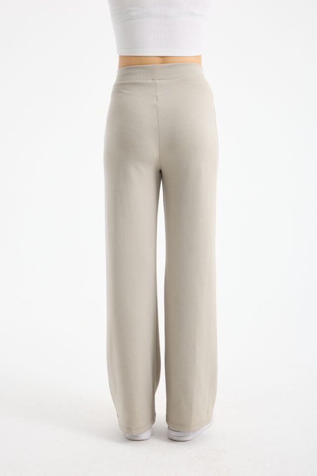 Kadın Dökümlü ve Dokulu  Alt Ön Dikişli Esnek Eşofman Altı XL - BEJ