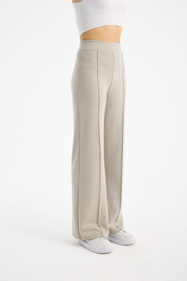 Kadın Dökümlü ve Dokulu  Alt Ön Dikişli Esnek Eşofman Altı XL - BEJ