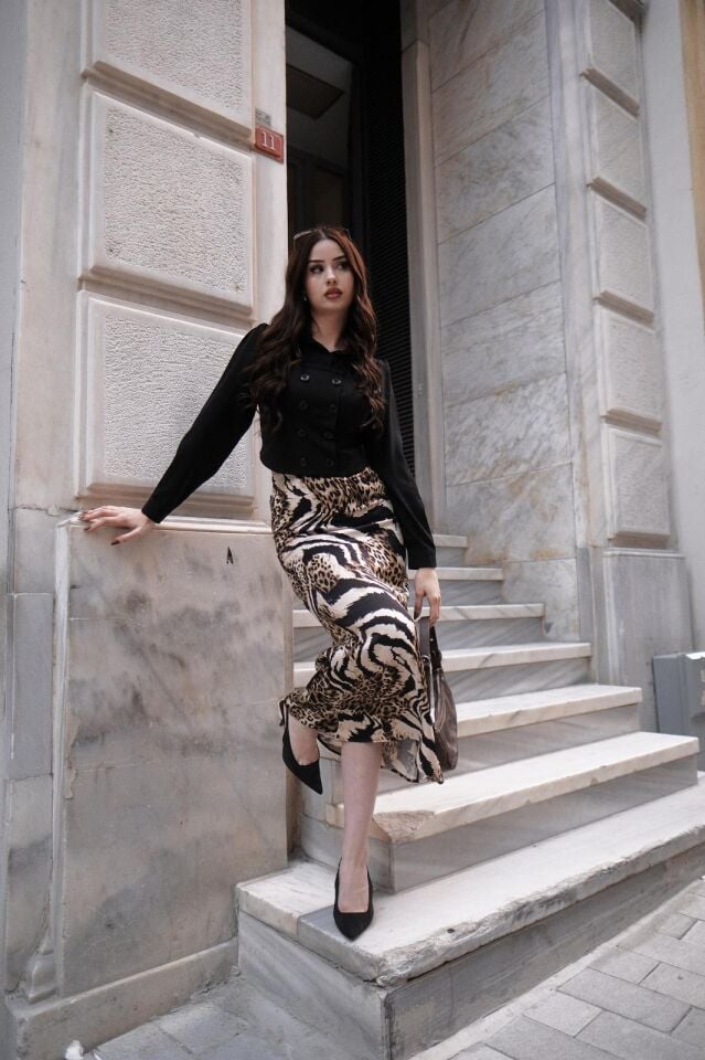 Kadın Uzun Desenli Saten Etek 3XL - KOD-14