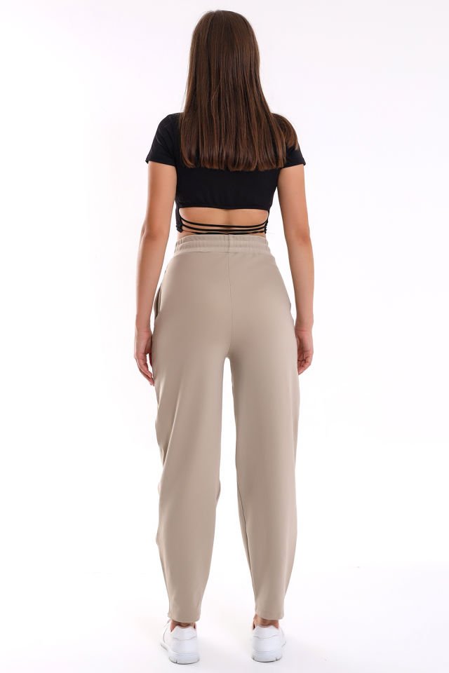 Kadın Düz Paça Spor Günlük ve Spor Eşofman Pantolon L - BEJ