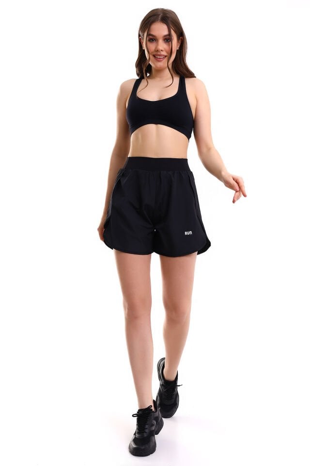 Kadın Siyah Renk Run Sporcu Taytlı Şort