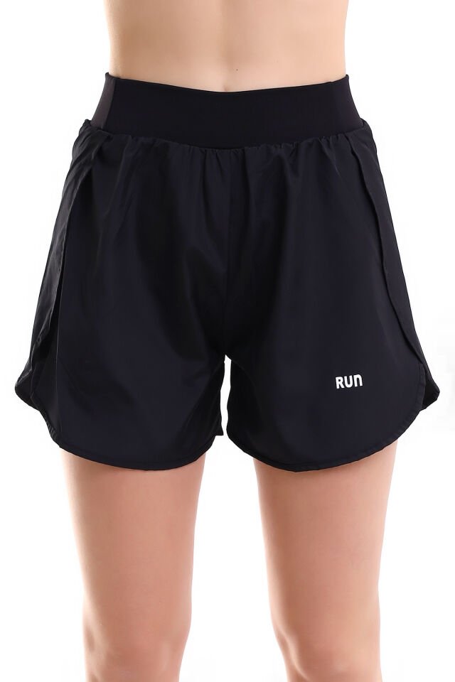 Kadın Siyah Renk Run Sporcu Taytlı Şort XXL