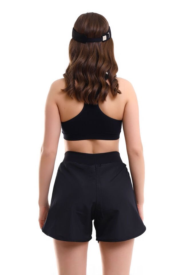 Kadın Siyah Renk Run Sporcu Taytlı Şort XXL
