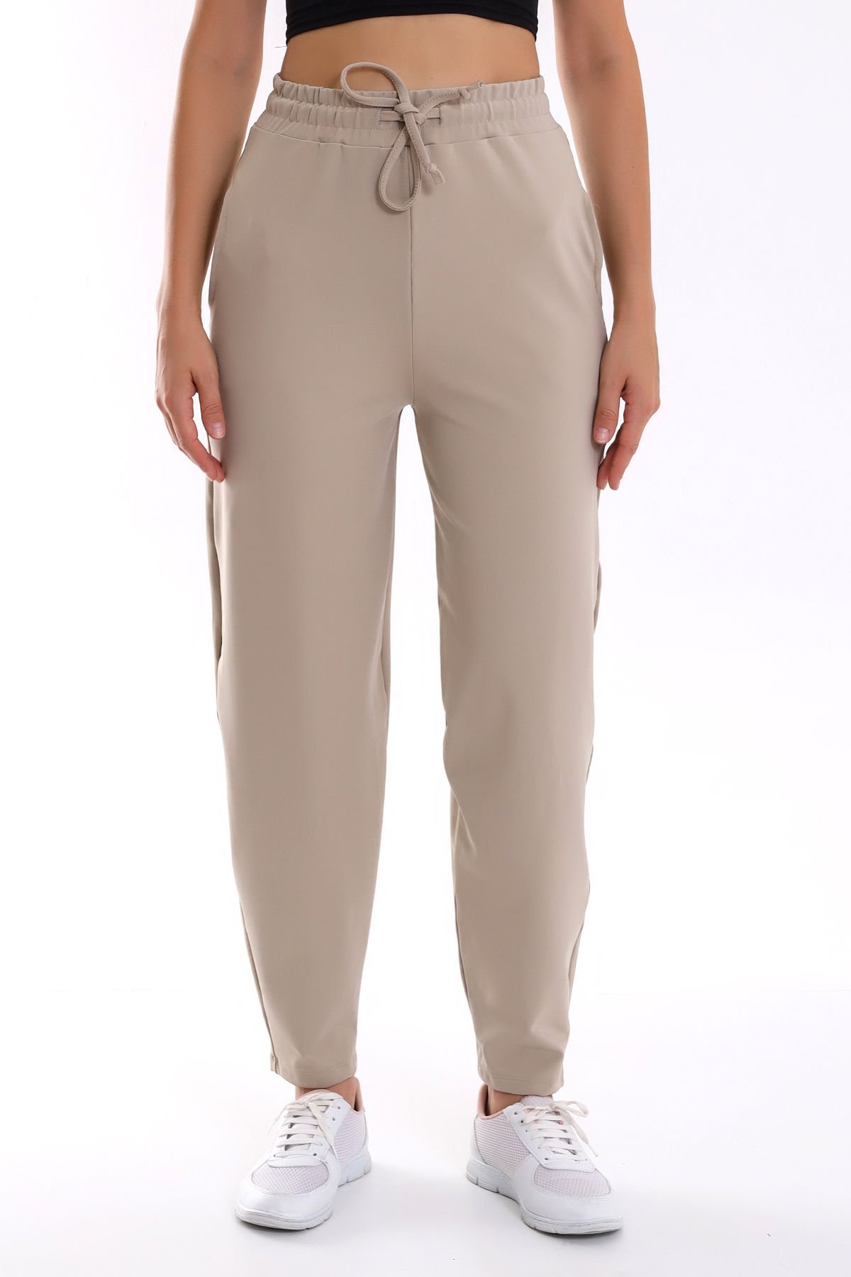 KADIN PANTOLON-EŞOFMAN DÜZ PAÇA / MODAL WOMEN'S TROUSERS-TRACKSUIT WITH WIDE CUT LYCRA XL - BEJ
