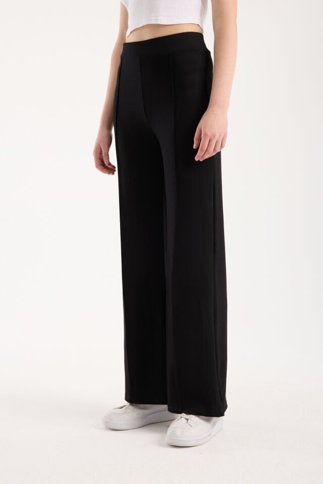 Kadın Dökümlü ve Dokulu  Alt Ön Dikişli Esnek Eşofman Altı XL - SİYAH