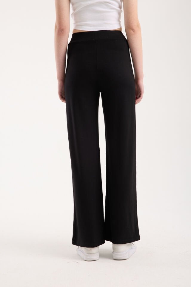 Kadın Dökümlü ve Dokulu  Alt Ön Dikişli Esnek Eşofman Altı XL - SİYAH